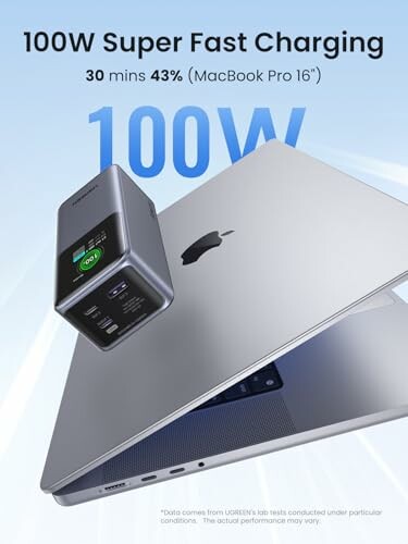 100W charger and MacBook Pro 16 inch, 30 mins 43% charge