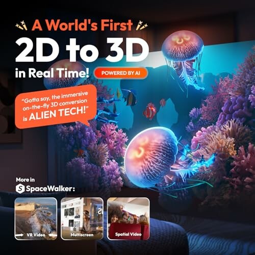 Advertisement for real-time 2D to 3D conversion featuring jellyfish and coral.