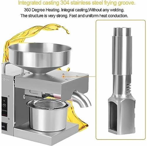 Automatic oil press machine with stainless steel frying groove and integrated casting.