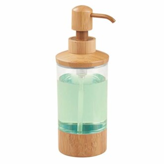 Bamboo and glass soap dispenser with pump