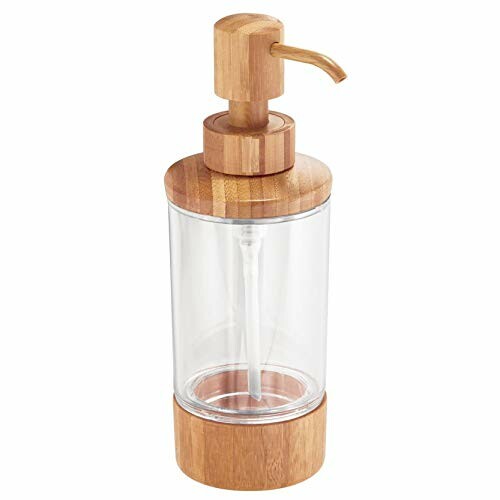 Bamboo soap dispenser with clear body and wooden pump