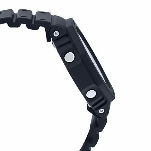 Side view of a black digital wristwatch with buttons.
