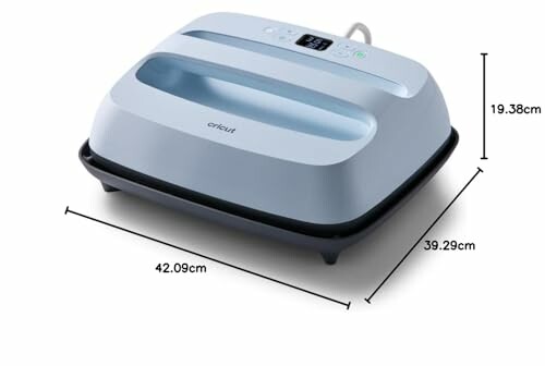 Cricut heat press machine with dimensions labeled.