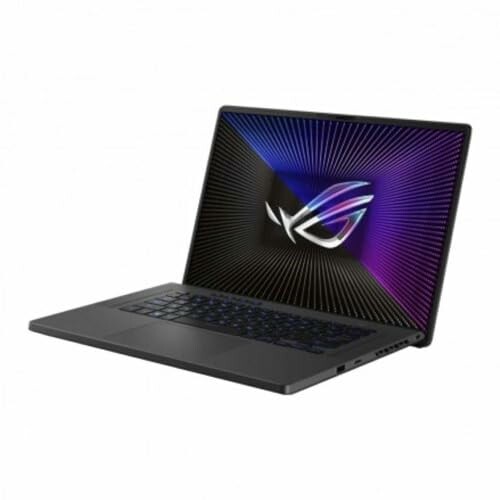 Side view of a gaming laptop with illuminated screen.
