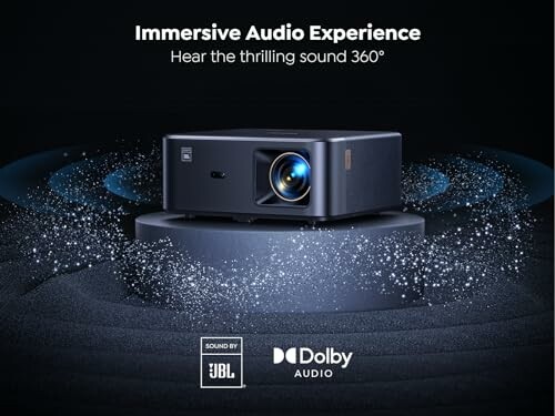 Projector with immersive audio and JBL, Dolby logos.