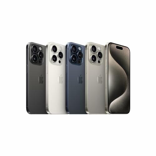 Four iPhone 15 Pro models in different colors.