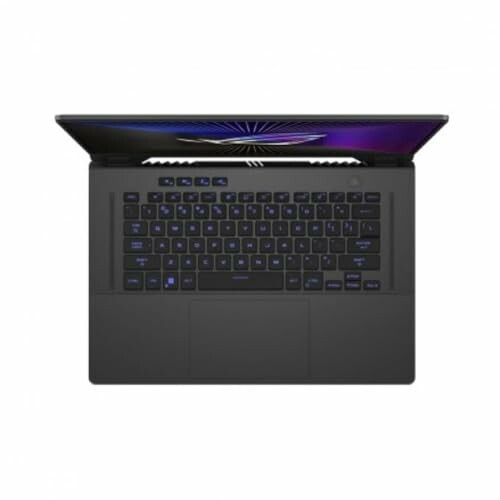 Top view of a laptop keyboard with a partially open screen
