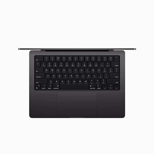 Top view of a sleek black laptop with a keyboard.