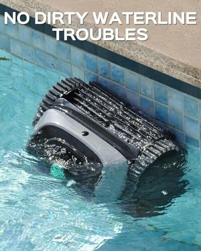 Pool cleaning robot scrubbing waterline.