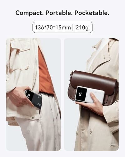 Compact portable device fitting in pocket and handbag.