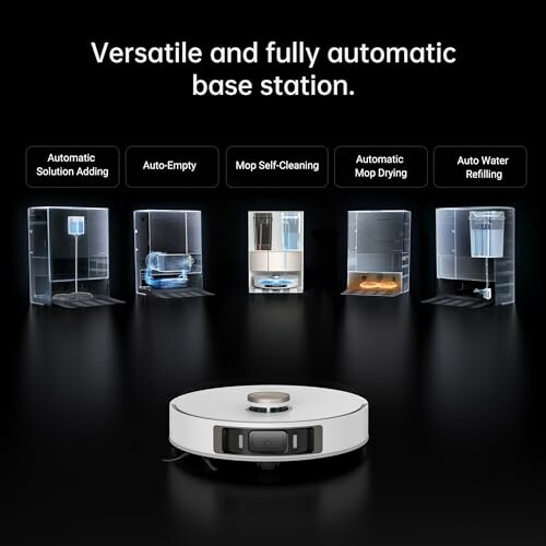 Robot vacuum with versatile and fully automatic base station features.