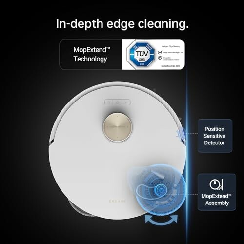 Robot vacuum cleaner with MopExtend technology for edge cleaning.