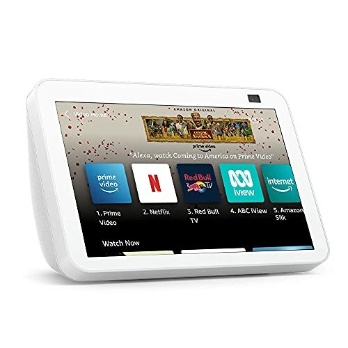 Smart display showing streaming apps like Prime Video and Netflix.
