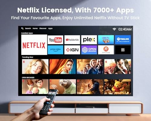 Smart TV interface displaying various apps like Netflix and YouTube.