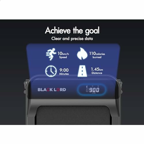 Treadmill with digital display showing speed, calories, time, and distance.